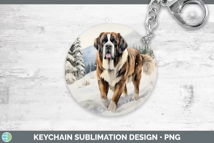 Winter Dogs Saint Bernard Keychain Sublimation Keyring Desig