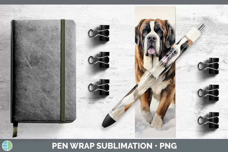 Winter Dogs Saint Bernard Pen Wrap Sublimation Pen Designs