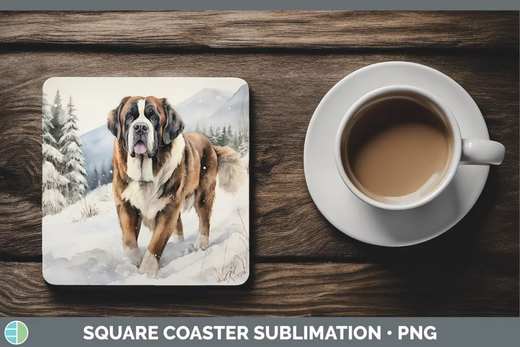 Winter Dogs Saint Bernard Square Coaster Sublimation Coaster