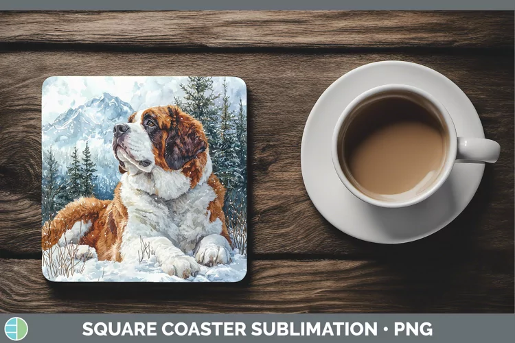 Winter Dogs Saint Bernard Square Coaster Sublimation Coaster