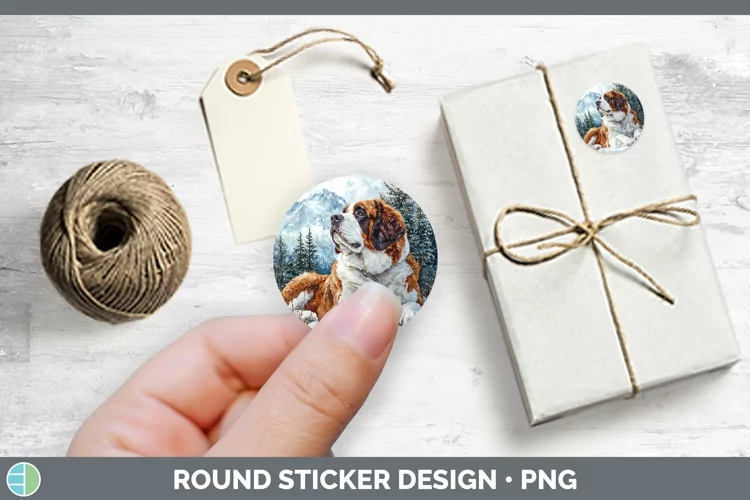 Winter Dogs Saint Bernard Stickers | Round Labels Designs