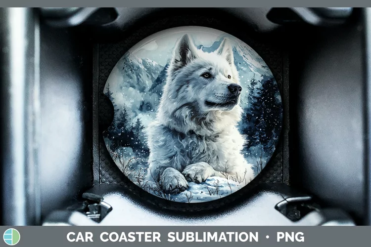 Winter Dogs Samoyed Dog Car Coaster Sublimation Coaster Desi