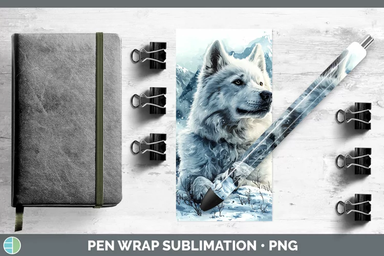 Winter Dogs Samoyed Dog Pen Wrap Sublimation Epoxy Pen Desig