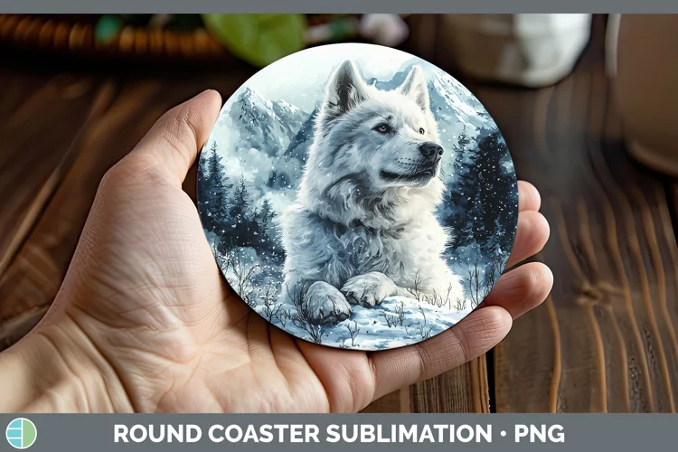 Winter Dogs Samoyed Dog Round Coaster Sublimation Coaster De