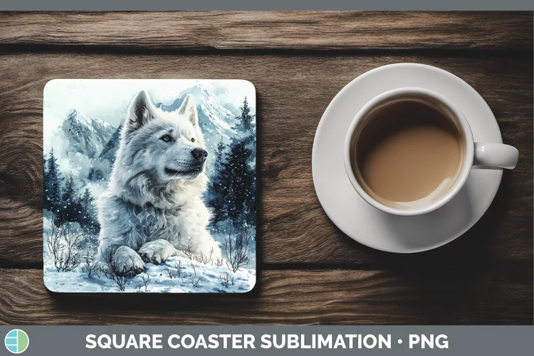 Winter Dogs Samoyed Dog Square Coaster Sublimation Coaster D