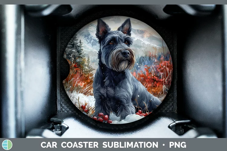 Winter Dogs Scottish Terrier Dog Car Coaster Sublimation Coa
