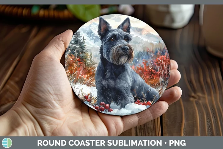 Winter Dogs Scottish Terrier Dog Round Coaster Sublimation C
