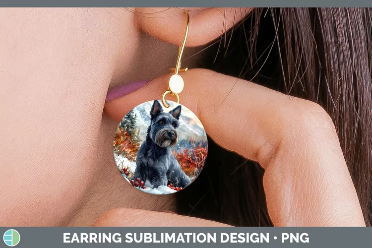 Winter Dogs Scottish Terrier Dog Round Earrings Sublimation