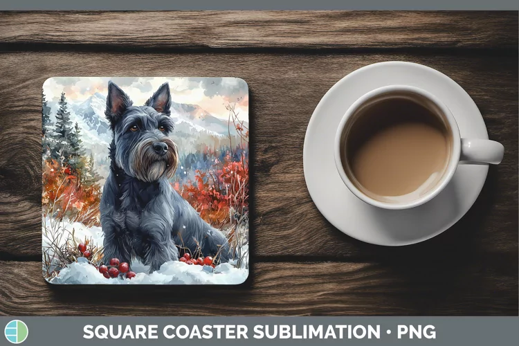 Winter Dogs Scottish Terrier Dog Square Coaster Sublimation