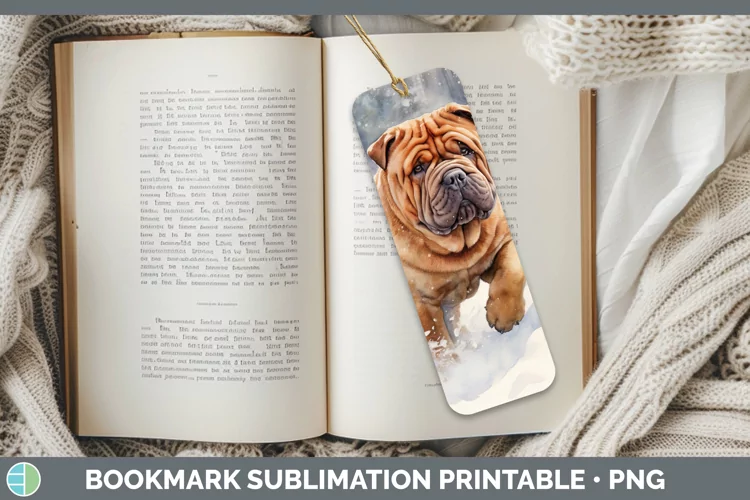 Winter Dogs Shar Pei Bookmark Sublimation Printable Designs