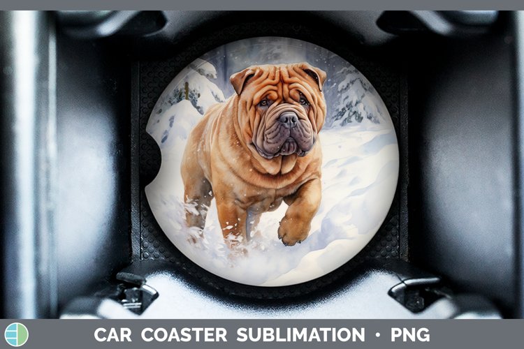 Winter Dogs Shar Pei Car Coaster Sublimation Designs