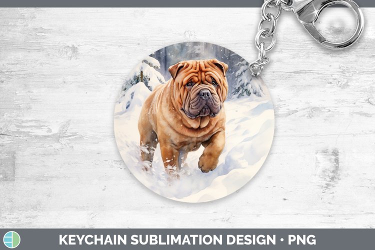 Winter Dogs Shar Pei Keychain Sublimation Keyring Designs