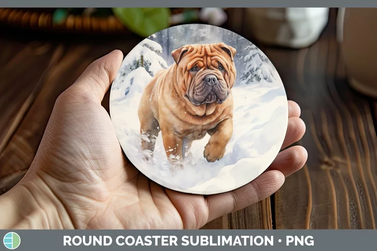 Winter Dogs Shar Pei Round Coaster Sublimation Coaster Desig