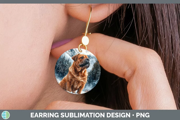 Winter Dogs Shar Pei Round Earrings Sublimation Earrings Des