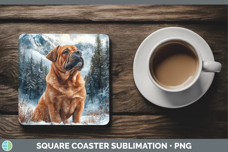 Winter Dogs Shar Pei Square Coaster Sublimation Coaster Desi
