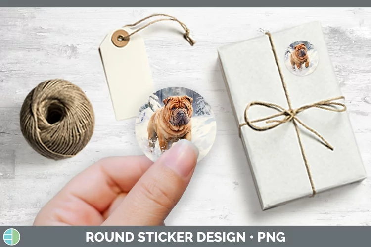 Winter Dogs Shar Pei Stickers | Round Labels Designs