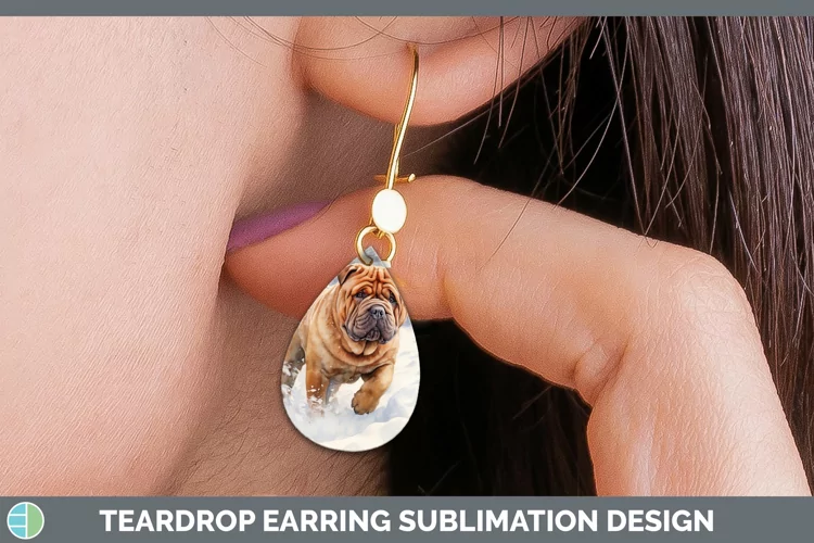 Winter Dogs Shar Pei Teardrop Earrings Sublimation Earrings