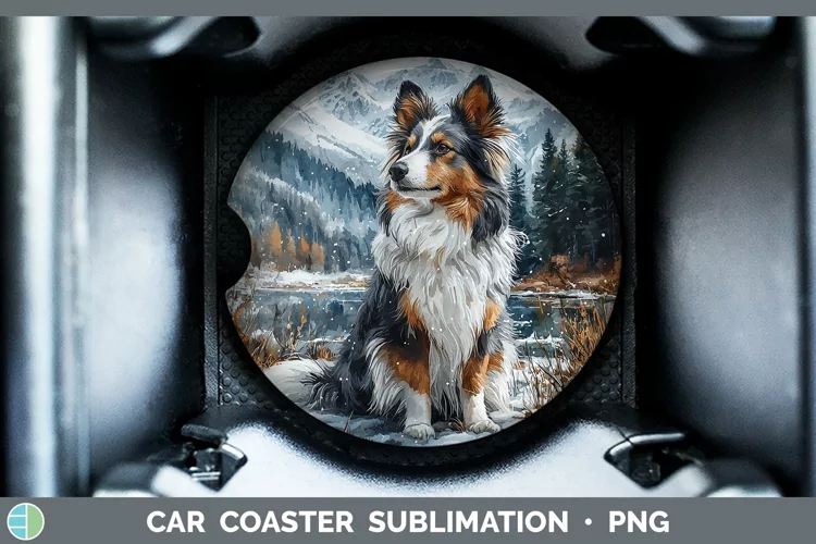 Winter Dogs Shetland Sheepdog Car Coaster Sublimation Coaste