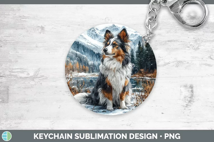 Winter Dogs Shetland Sheepdog Keychain Sublimation Keyring D