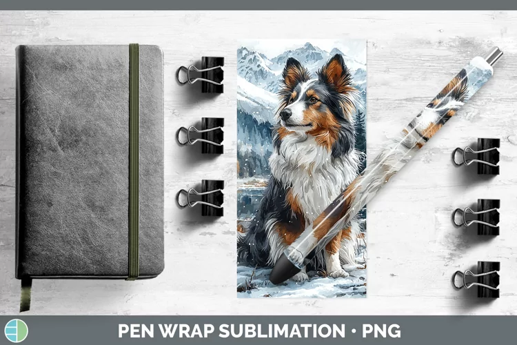 Winter Dogs Shetland Sheepdog Pen Wrap Sublimation Epoxy Pen