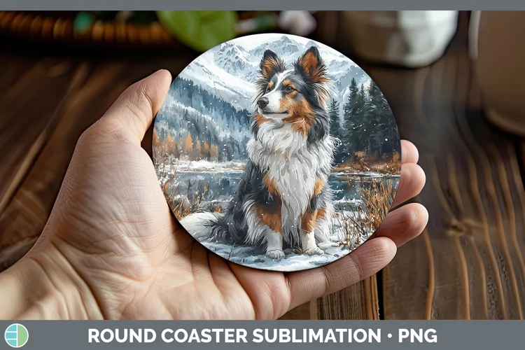 Winter Dogs Shetland Sheepdog Round Coaster Sublimation Coas