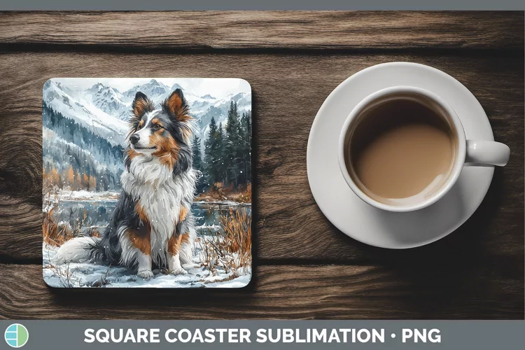 Winter Dogs Shetland Sheepdog Square Coaster Sublimation Coa