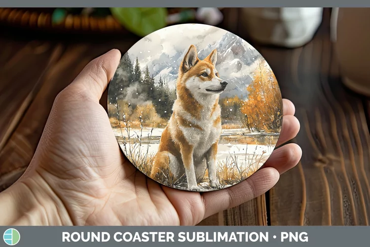 Winter Dogs Shiba Inu Round Coaster Sublimation Coaster Desi
