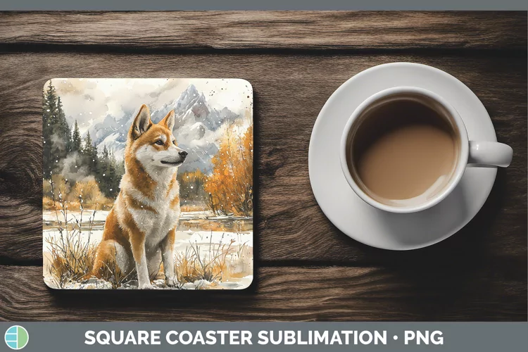 Winter Dogs Shiba Inu Square Coaster Sublimation Coaster Des