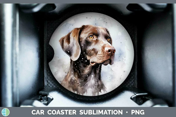 Winter Dogs Shorthaired Pointer Car Coaster Sublimation Des