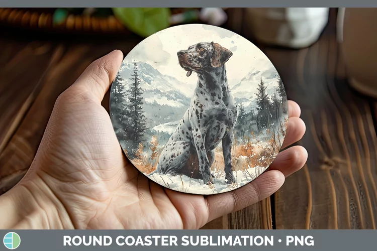 Winter Dogs Shorthaired Pointer Round Coaster Sublimation Co