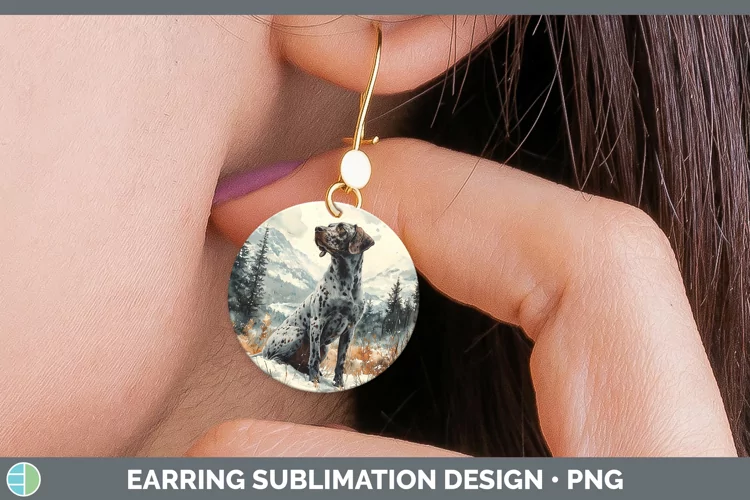 Winter Dogs Shorthaired Pointer Round Earrings Sublimation E