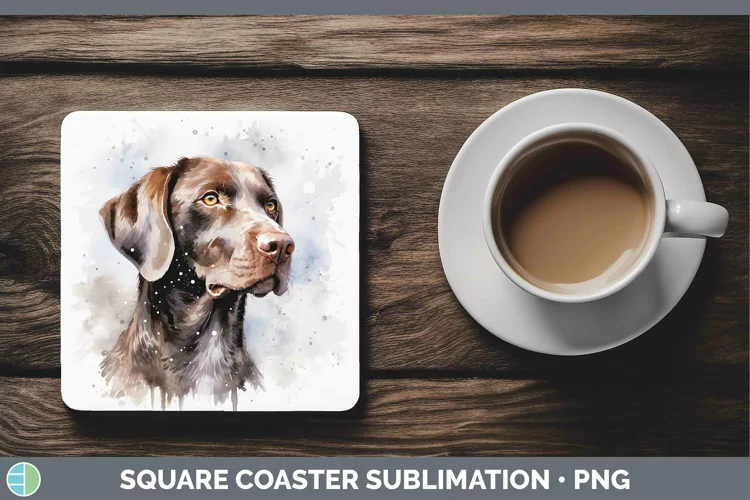 Winter Dogs Shorthaired Pointer Square Coaster Sublimation C