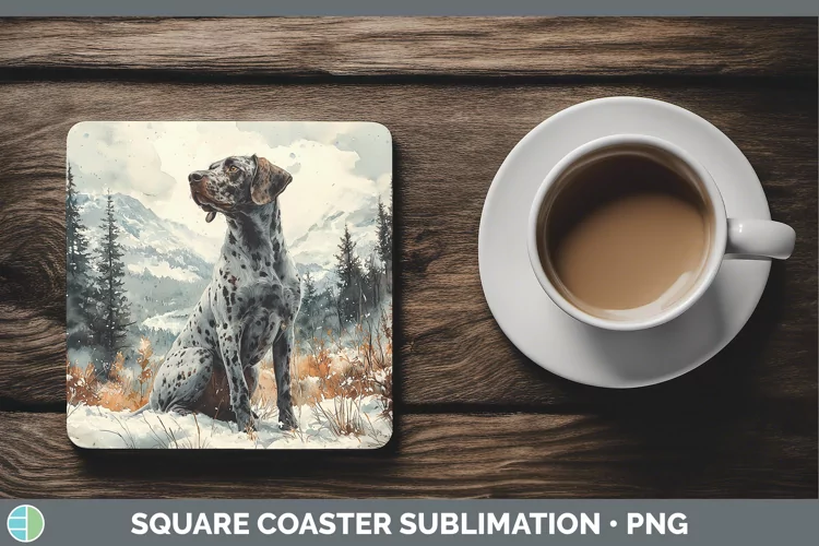Winter Dogs Shorthaired Pointer Square Coaster Sublimation C
