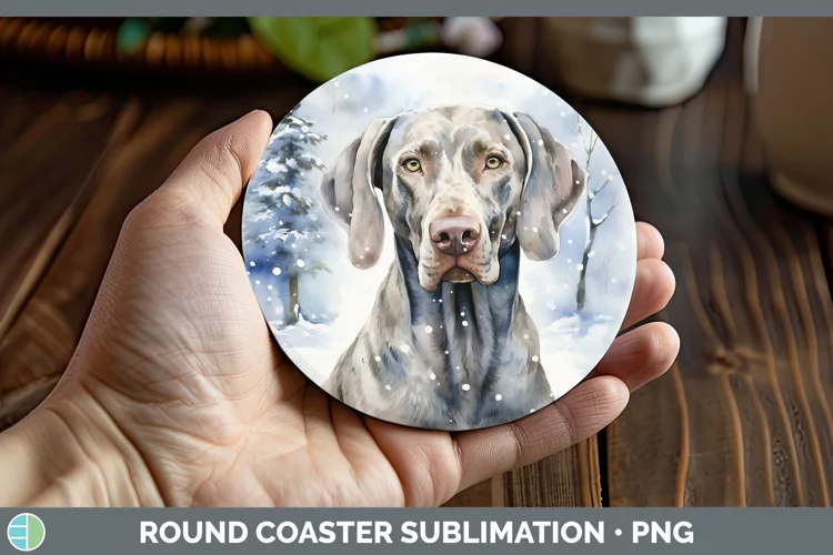 Winter Dogs Weimaraner Round Coaster Sublimation Coaster Des