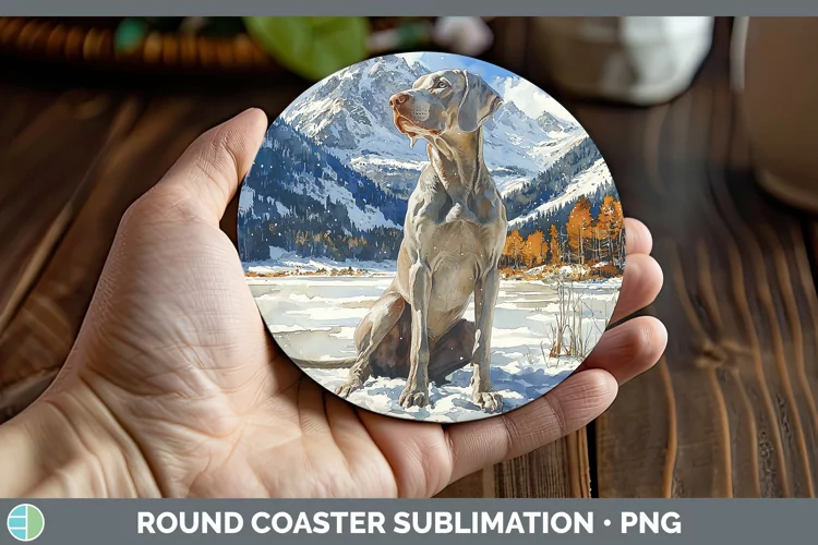 Winter Dogs Weimaraner Round Coaster Sublimation Coaster Des