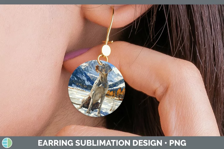 Winter Dogs Weimaraner Round Earrings Sublimation Earrings D