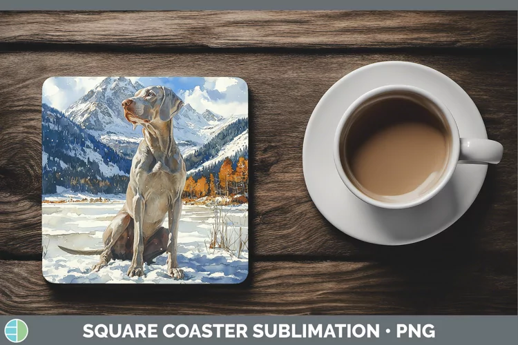 Winter Dogs Weimaraner Square Coaster Sublimation Coaster De