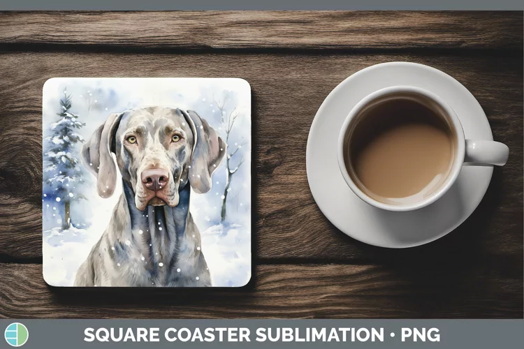 Winter Dogs Weimaraner Square Coaster Sublimation Coaster De