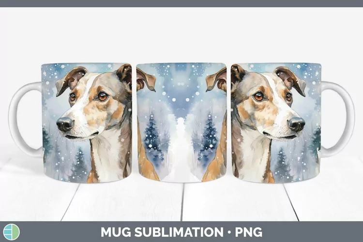 Winter Dogs Whippet Mug Wrap Sublimation Coffee Cup Designs