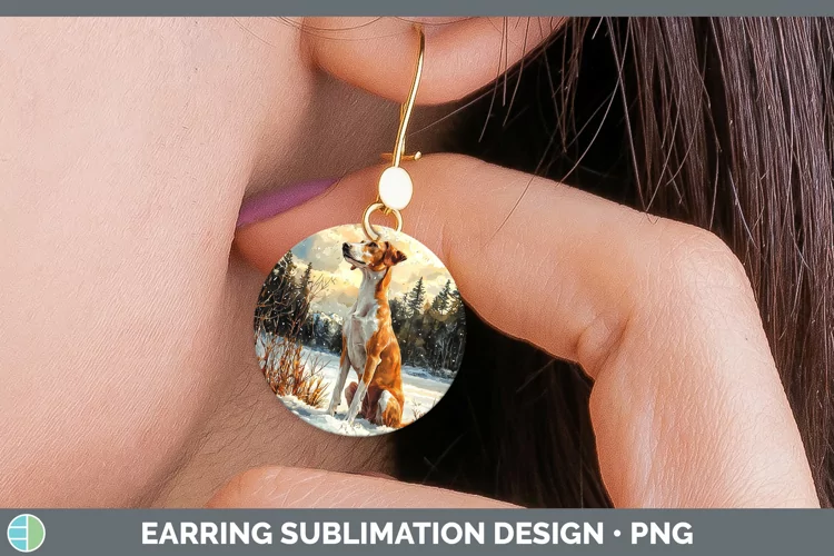Winter Dogs Whippet Round Earrings Sublimation Earrings Desi