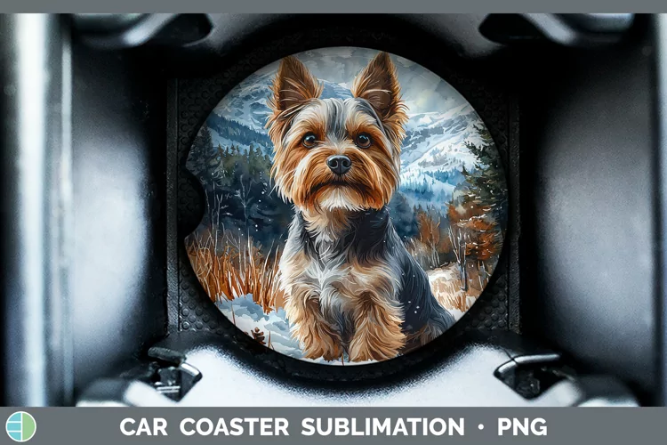 Winter Dogs Yorkshire Terrier Car Coaster Sublimation Coaste
