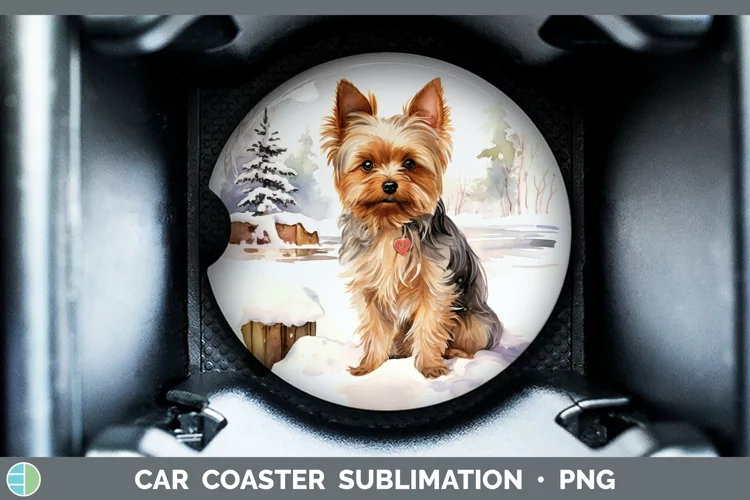 Winter Dogs Yorkshire Terrier Car Coaster Sublimation Desig