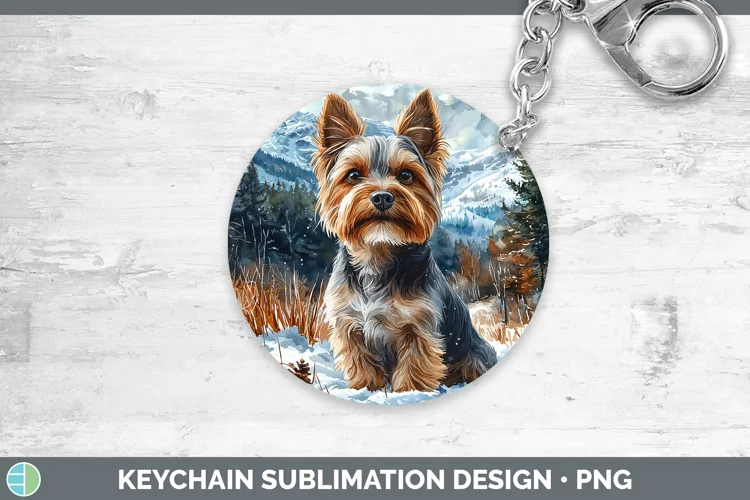 Winter Dogs Yorkshire Terrier Keychain Sublimation Keyring D