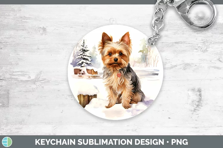 Winter Dogs Yorkshire Terrier Keychain Sublimation Keyring D