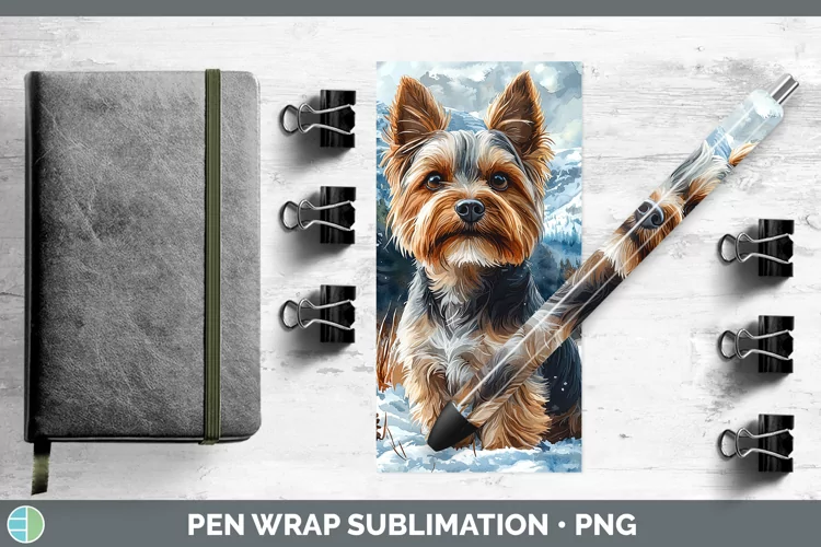 Winter Dogs Yorkshire Terrier Pen Wrap Sublimation Epoxy Pen