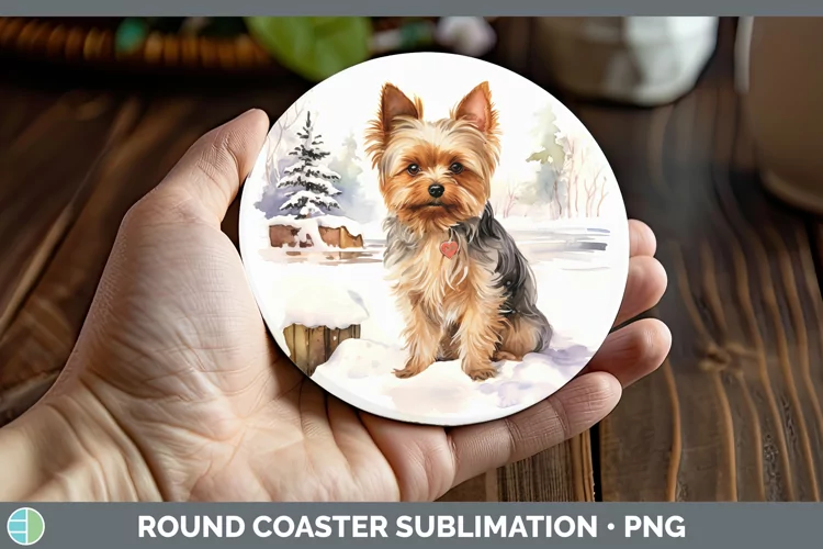Winter Dogs Yorkshire Terrier Round Coaster Sublimation Coas