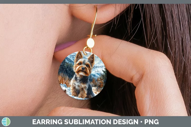Winter Dogs Yorkshire Terrier Round Earrings Sublimation Ear