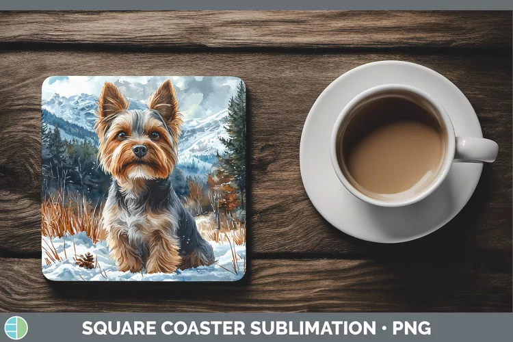 Winter Dogs Yorkshire Terrier Square Coaster Sublimation Coa