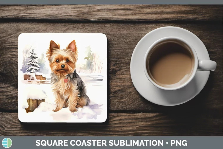Winter Dogs Yorkshire Terrier Square Coaster Sublimation Coa