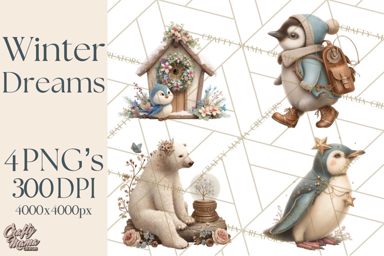 Winter Wonderland Clipart, Holiday Animals Digital Art PNG